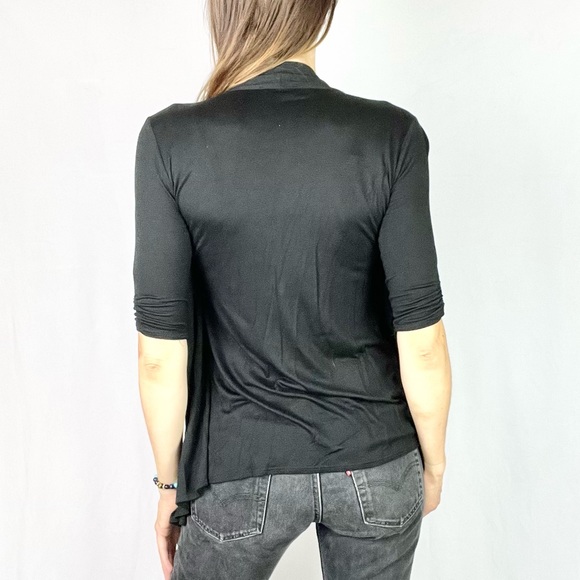 IZ BYER |🐼Black White Striped Faux Layered Mixed Media 1/2 Sleeves Loose Blouse - Picture 4 of 11